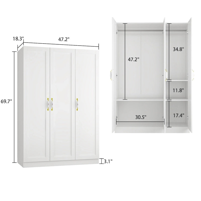 Guardaroba Armadio Minimalista con Asta Appendiabiti e 3 Ripiani – Bianco, Singolo