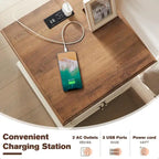 Comodino Vintage in Legno con Stazione di Ricarica – Ciliegio / Bianco Antico / Espresso / Rovere Naturale, Singolo