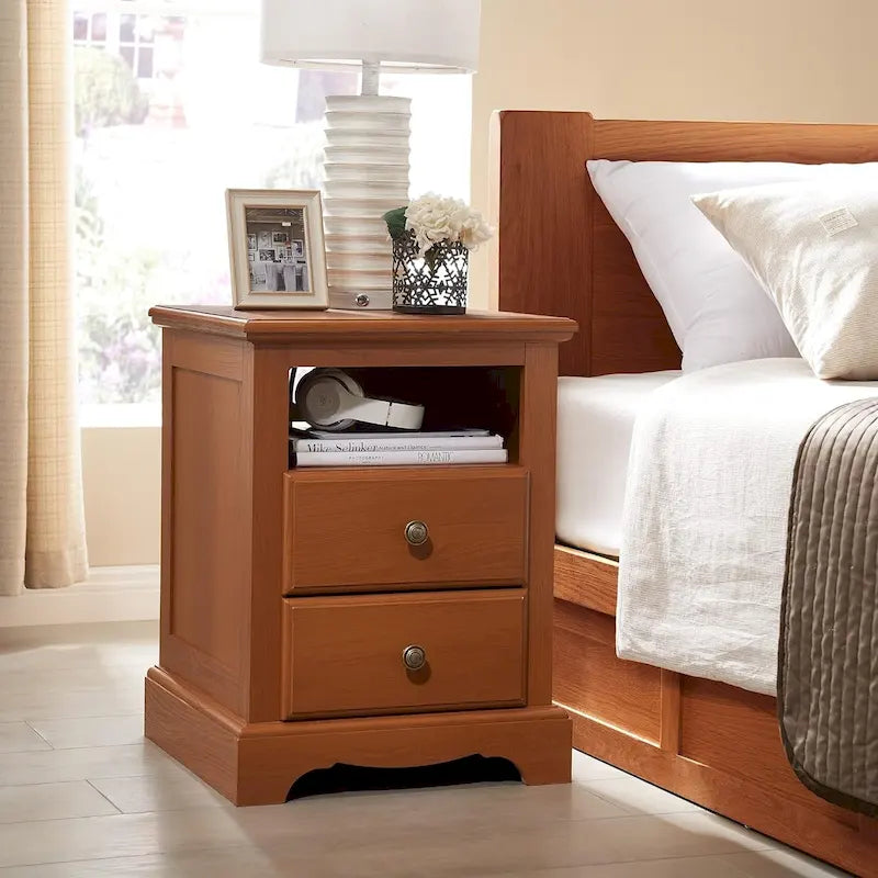 Comodino Vintage in Legno con Stazione di Ricarica – Ciliegio / Bianco Antico / Espresso / Rovere Naturale, Singolo