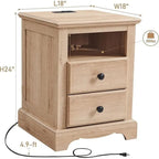 Comodino Vintage in Legno con Stazione di Ricarica – Ciliegio / Bianco Antico / Espresso / Rovere Naturale, Singolo
