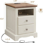 Comodino Vintage in Legno con Stazione di Ricarica – Ciliegio / Bianco Antico / Espresso / Rovere Naturale, Singolo