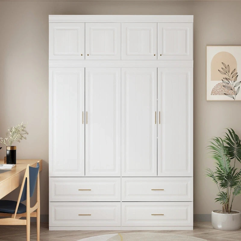 Armadio modulare bianco e oro con appendiabiti e cassetti – Bianco/Oro, unità singola