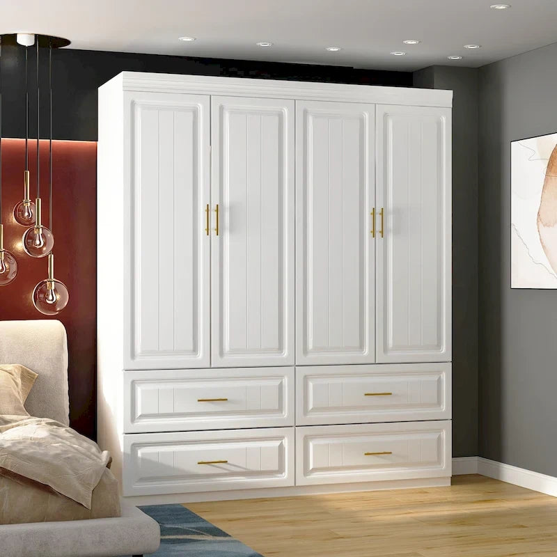 Armadio modulare bianco e oro con appendiabiti e cassetti – Bianco/Oro, unità singola