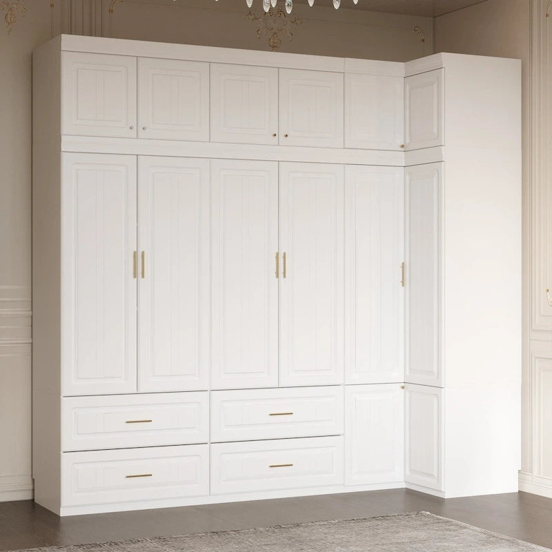 Armadio modulare bianco e oro con appendiabiti e cassetti – Bianco/Oro, unità singola