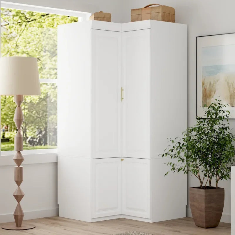 Armadio modulare bianco e oro con appendiabiti e cassetti – Bianco/Oro, unità singola