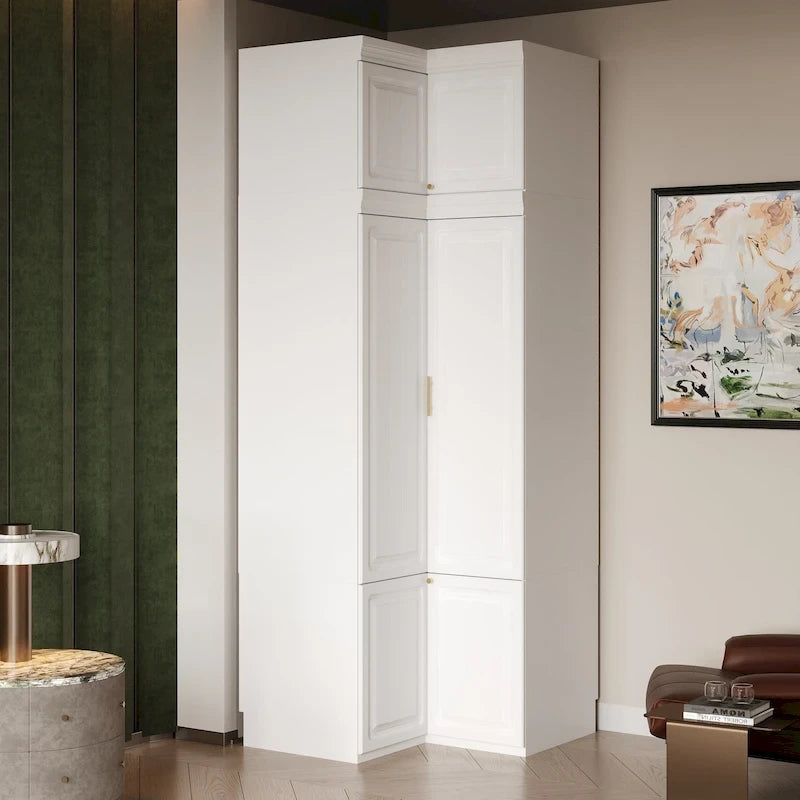Armadio modulare bianco e oro con appendiabiti e cassetti – Bianco/Oro, unità singola