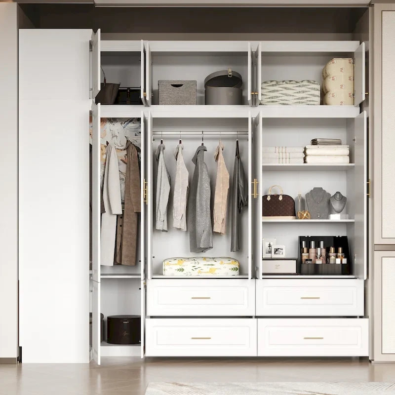 Armadio modulare bianco e oro con appendiabiti e cassetti – Bianco/Oro, unità singola