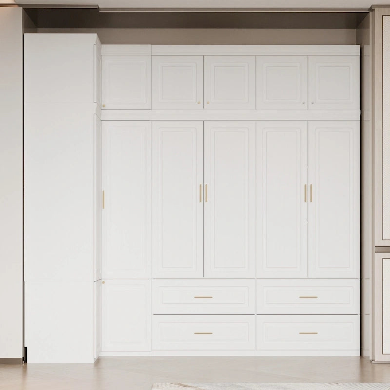 Armadio modulare bianco e oro con appendiabiti e cassetti – Bianco/Oro, unità singola