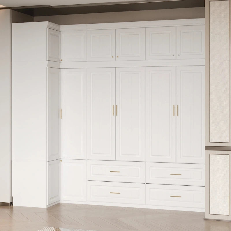 Armadio modulare bianco e oro con appendiabiti e cassetti – Bianco/Oro, unità singola