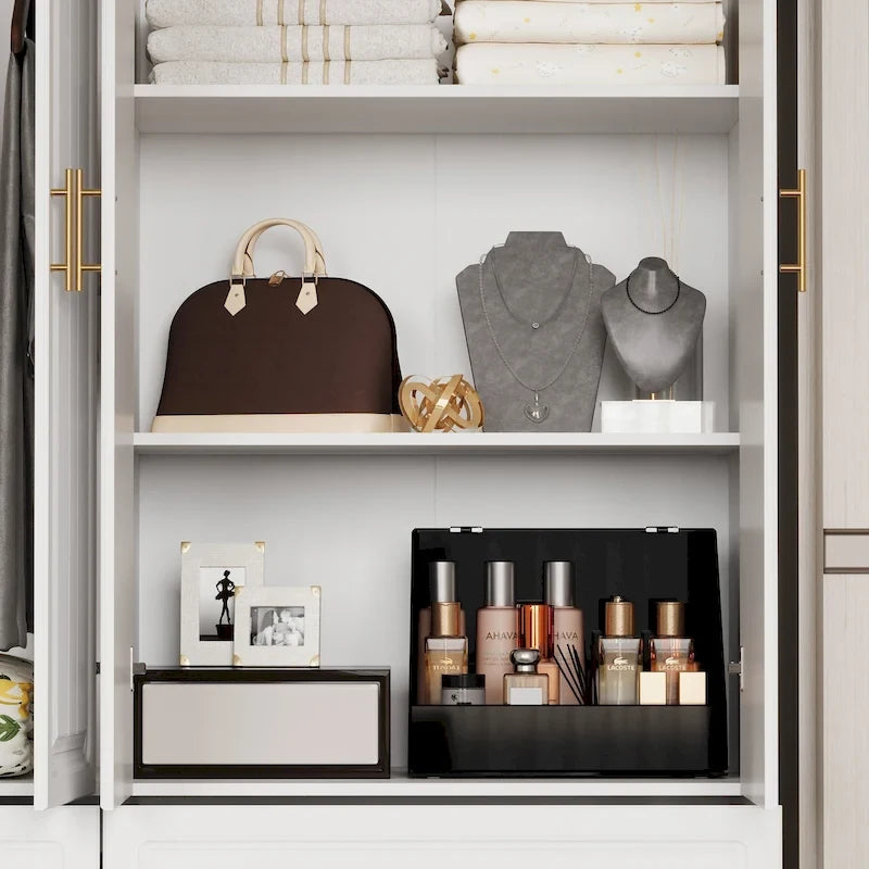 Armadio modulare bianco e oro con appendiabiti e cassetti – Bianco/Oro, unità singola