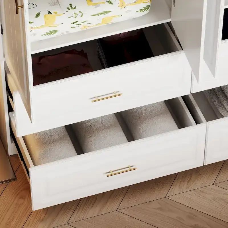 Armadio modulare bianco e oro con appendiabiti e cassetti – Bianco/Oro, unità singola