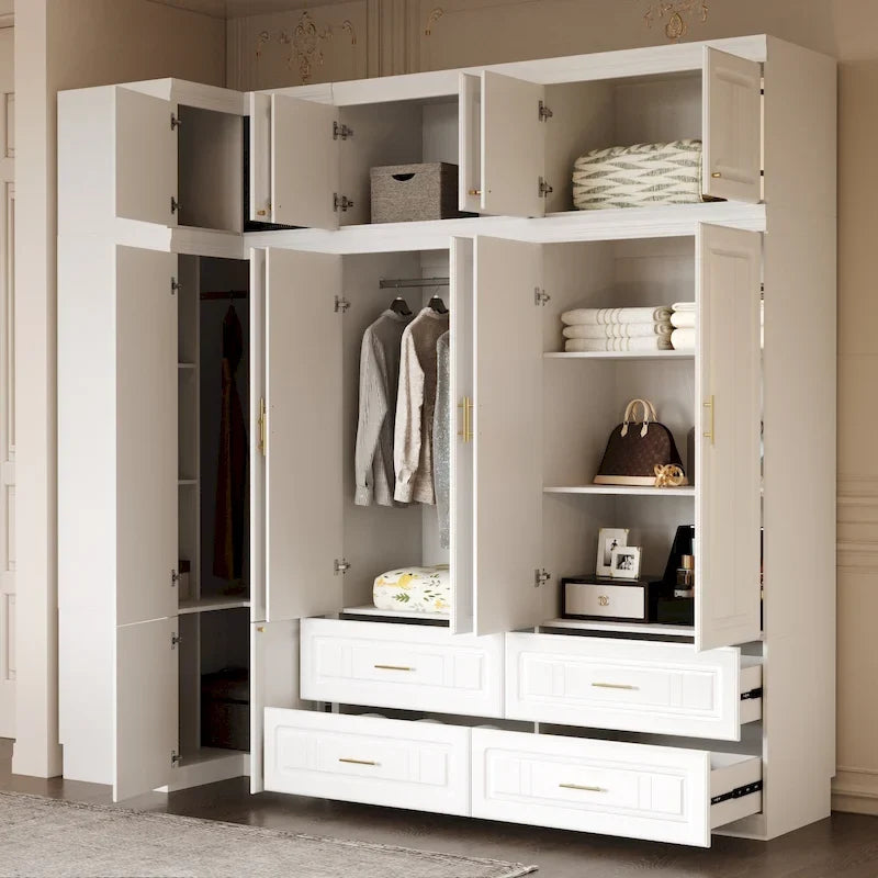 Armadio modulare bianco e oro con appendiabiti e cassetti – Bianco/Oro, unità singola