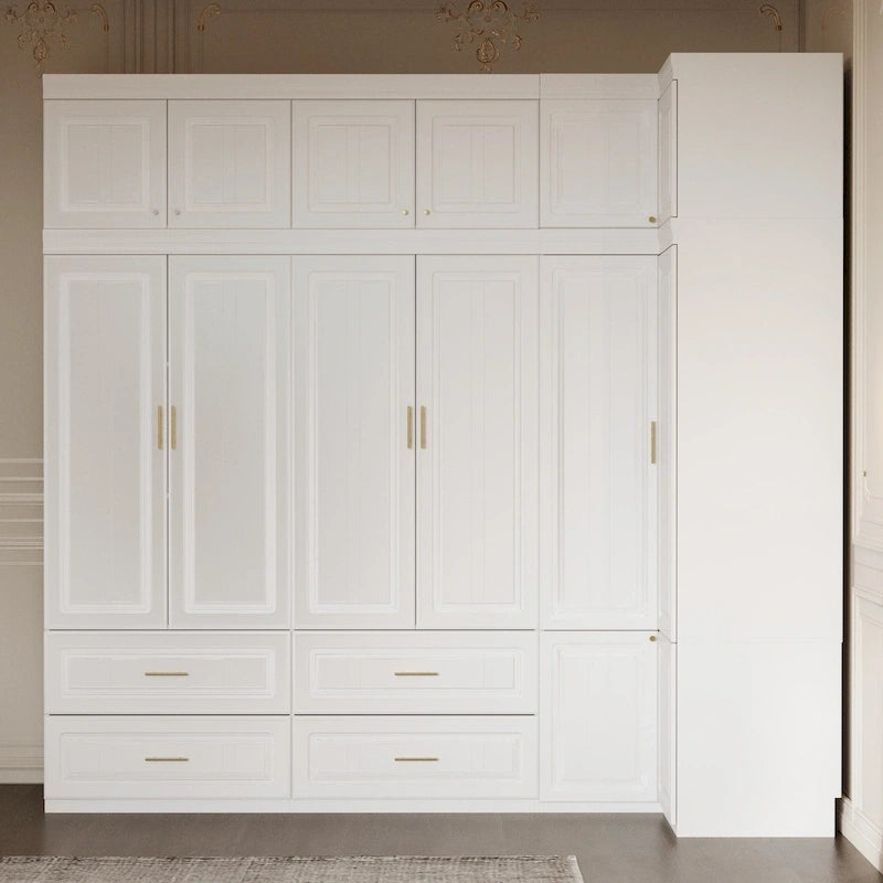 Armadio modulare bianco e oro con appendiabiti e cassetti – Bianco/Oro, unità singola