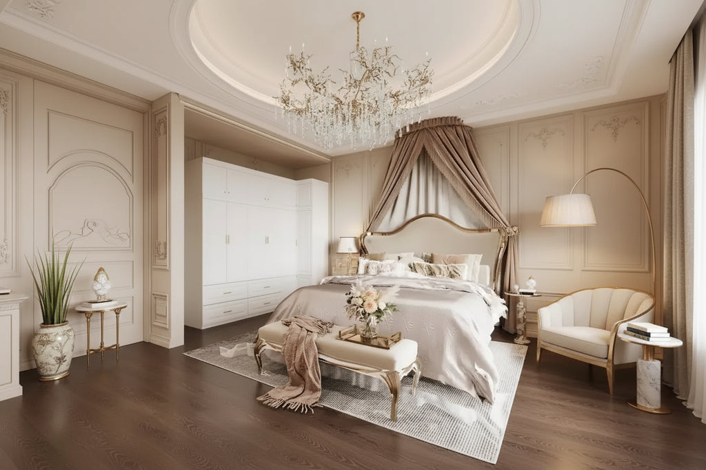 Armadio modulare bianco e oro con appendiabiti e cassetti – Bianco/Oro, unità singola