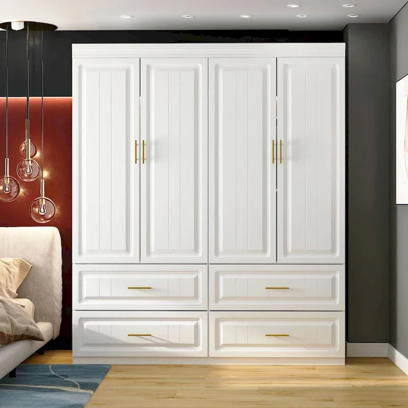 Armadio modulare bianco e oro con appendiabiti e cassetti – Bianco/Oro, unità singola