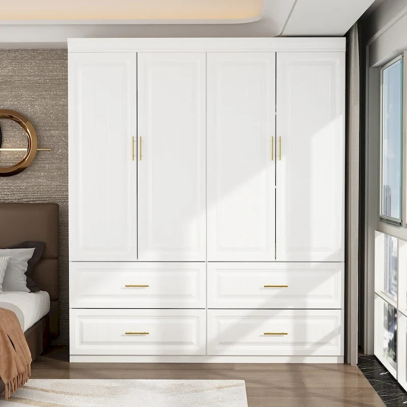 Armadio modulare bianco e oro con appendiabiti e cassetti – Bianco/Oro, unità singola