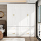 Armadio modulare bianco e oro con appendiabiti e cassetti – Bianco/Oro, unità singola