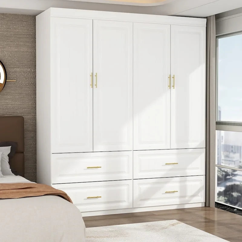 Armadio modulare bianco e oro con appendiabiti e cassetti – Bianco/Oro, unità singola