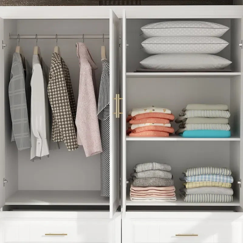Armadio modulare bianco e oro con appendiabiti e cassetti – Bianco/Oro, unità singola