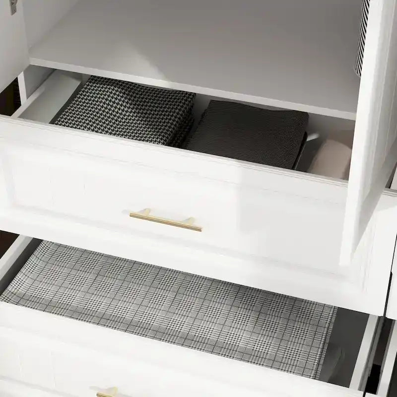 Armadio modulare bianco e oro con appendiabiti e cassetti – Bianco/Oro, unità singola
