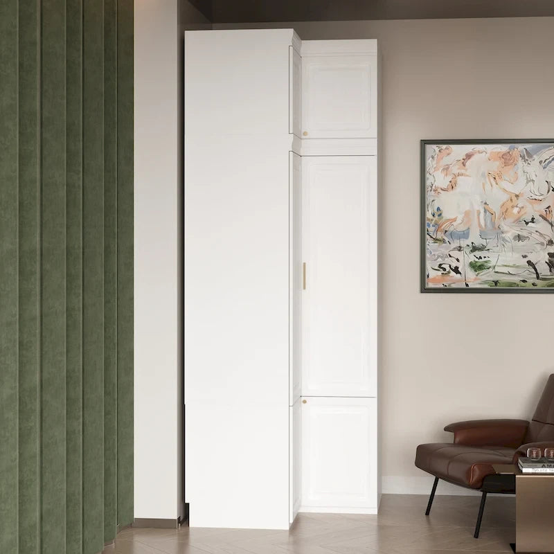 Armadio modulare bianco e oro con appendiabiti e cassetti – Bianco/Oro, unità singola