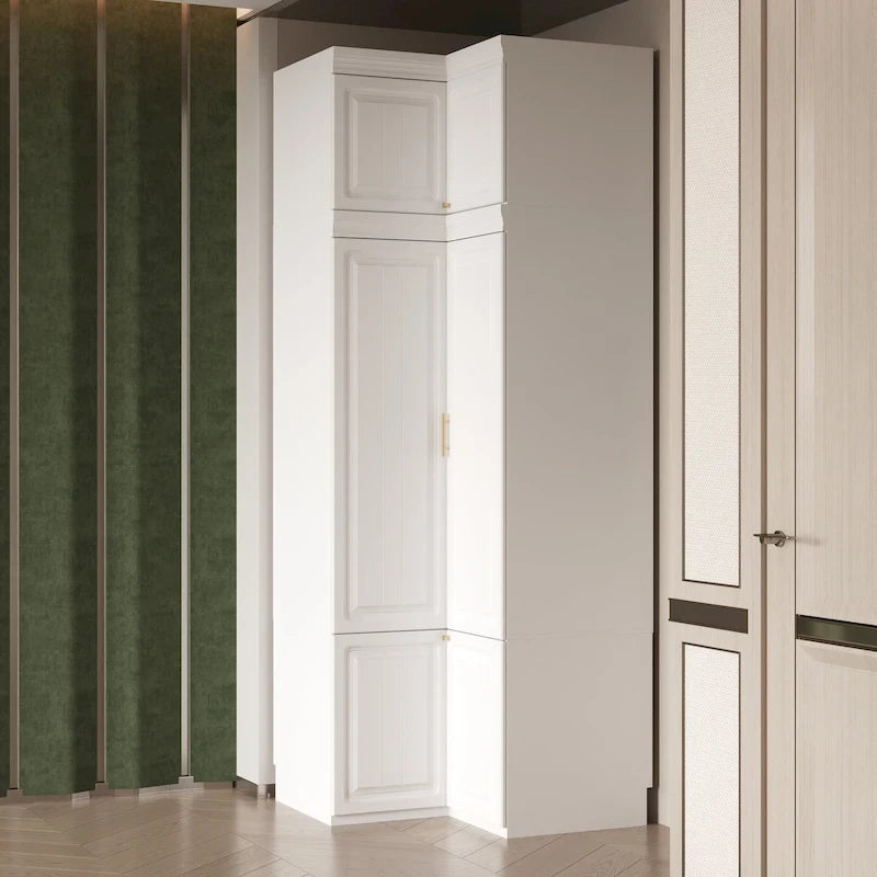 Armadio modulare bianco e oro con appendiabiti e cassetti – Bianco/Oro, unità singola