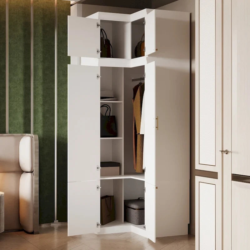 Armadio modulare bianco e oro con appendiabiti e cassetti – Bianco/Oro, unità singola