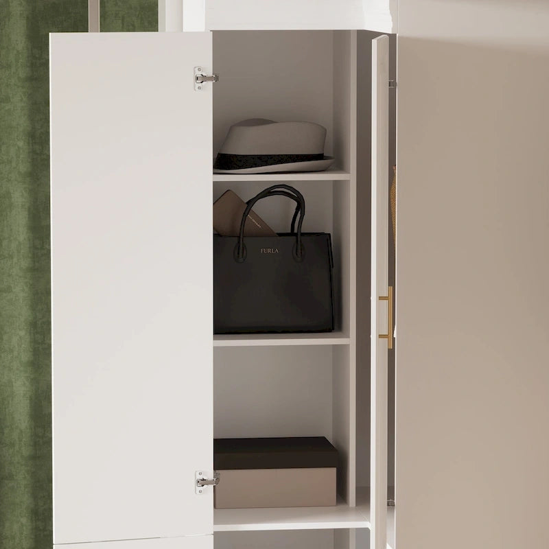 Armadio modulare bianco e oro con appendiabiti e cassetti – Bianco/Oro, unità singola