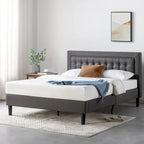 Letto a piattaforma imbottito con bottoni, base a doghe in legno – Grigio scuro, California King, 2 posti letto