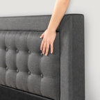 Letto a piattaforma imbottito con bottoni, base a doghe in legno – Grigio scuro, California King, 2 posti letto