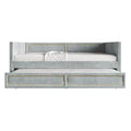 Divano Letto Singolo Imbottito in Velluto con Letto Estraibile, Pannello Bracciolo Alto e Dettagli in PU Dorato – Grigio Argento / Nero / Blu Navy, Posti Letto 1-2