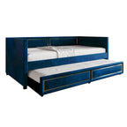 Divano Letto Singolo Imbottito in Velluto con Letto Estraibile, Pannello Bracciolo Alto e Dettagli in PU Dorato – Grigio Argento / Nero / Blu Navy, Posti Letto 1-2