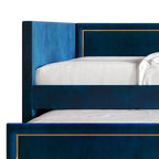 Divano Letto Singolo Imbottito in Velluto con Letto Estraibile, Pannello Bracciolo Alto e Dettagli in PU Dorato – Grigio Argento / Nero / Blu Navy, Posti Letto 1-2