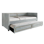 Divano Letto Singolo Imbottito in Velluto con Letto Estraibile, Pannello Bracciolo Alto e Dettagli in PU Dorato – Grigio Argento / Nero / Blu Navy, Posti Letto 1-2