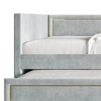 Divano Letto Singolo Imbottito in Velluto con Letto Estraibile, Pannello Bracciolo Alto e Dettagli in PU Dorato – Grigio Argento / Nero / Blu Navy, Posti Letto 1-2
