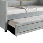 Divano Letto Singolo Imbottito in Velluto con Letto Estraibile, Pannello Bracciolo Alto e Dettagli in PU Dorato – Grigio Argento / Nero / Blu Navy, Posti Letto 1-2