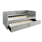 Divano Letto Singolo Imbottito in Velluto con Letto Estraibile, Pannello Bracciolo Alto e Dettagli in PU Dorato – Grigio Argento / Nero / Blu Navy, Posti Letto 1-2