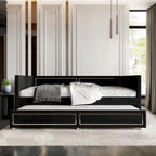 Divano Letto Singolo Imbottito in Velluto con Letto Estraibile, Pannello Bracciolo Alto e Dettagli in PU Dorato – Grigio Argento / Nero / Blu Navy, Posti Letto 1-2