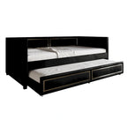 Divano Letto Singolo Imbottito in Velluto con Letto Estraibile, Pannello Bracciolo Alto e Dettagli in PU Dorato – Grigio Argento / Nero / Blu Navy, Posti Letto 1-2