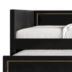 Divano Letto Singolo Imbottito in Velluto con Letto Estraibile, Pannello Bracciolo Alto e Dettagli in PU Dorato – Grigio Argento / Nero / Blu Navy, Posti Letto 1-2