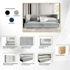 Divano Letto Singolo Imbottito in Velluto con Letto Estraibile, Pannello Bracciolo Alto e Dettagli in PU Dorato – Grigio Argento / Nero / Blu Navy, Posti Letto 1-2