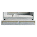 Divano Letto Singolo Imbottito in Velluto con Letto Estraibile, Pannello Bracciolo Alto e Dettagli in PU Dorato – Grigio Argento / Nero / Blu Navy, Posti Letto 1-2