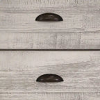 Cassettiera a 6 cassetti in legno massello stile Mid-Century Modern con guide in metallo e maniglie in ottone anticato – Driftwood / Bianco Sporco Rustico / Grigio Rustico / Noce Rustico / Nero Stile Rustico, Singolo