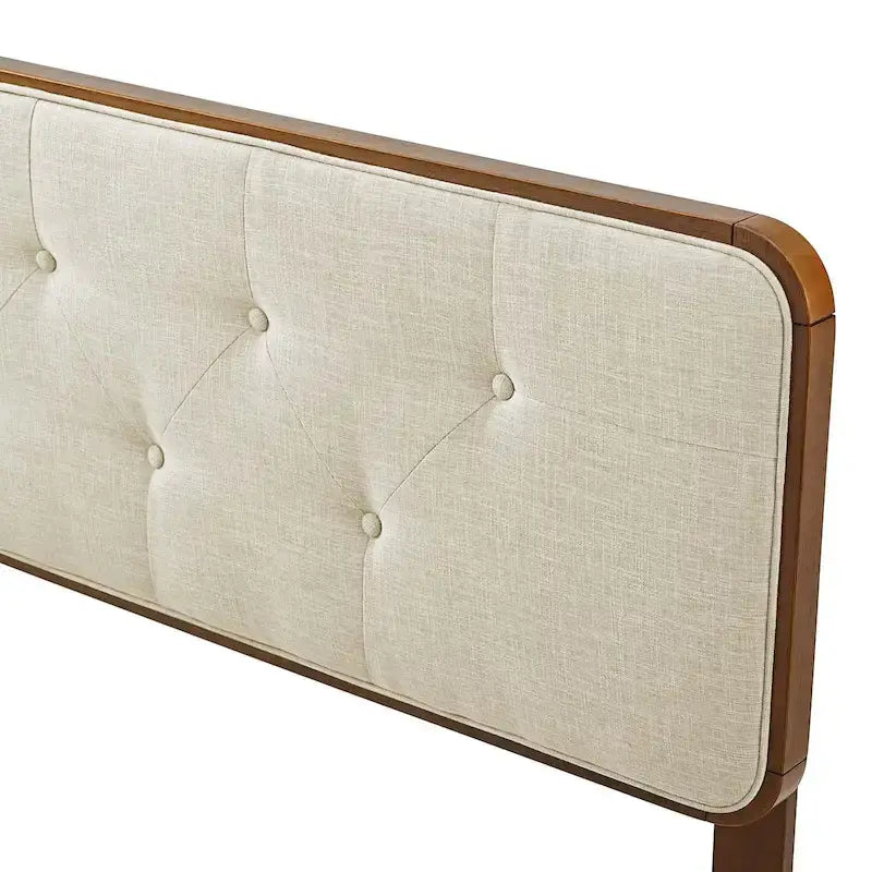 Testiera in tessuto capitonné tradizionale con struttura in legno di noce – Beige, Queen, singolo
