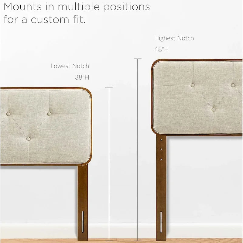 Testiera in tessuto capitonné tradizionale con struttura in legno di noce – Beige, Queen, singolo