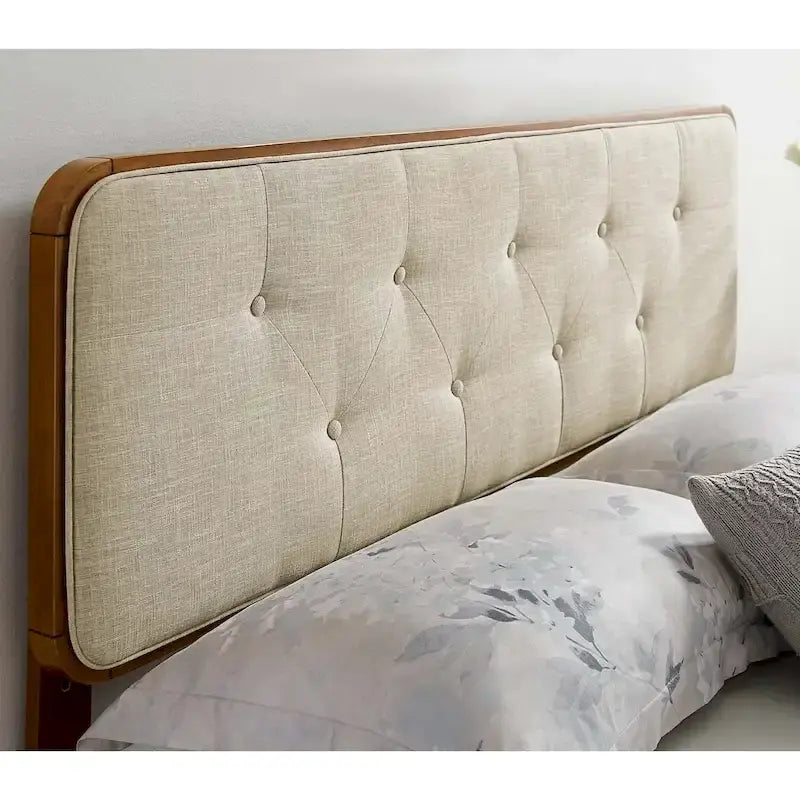 Testiera in tessuto capitonné tradizionale con struttura in legno di noce – Beige, Queen, singolo