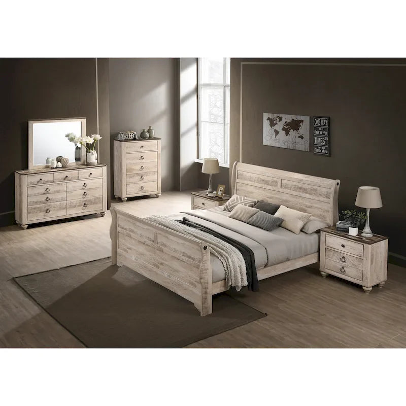 Camera da letto Sleigh White Wash Shabby Chic – White Wash, Queen/King, 2 posti letto