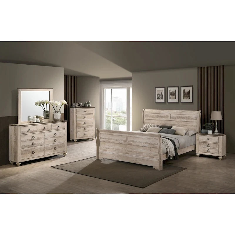 Camera da letto Sleigh White Wash Shabby Chic – White Wash, Queen/King, 2 posti letto