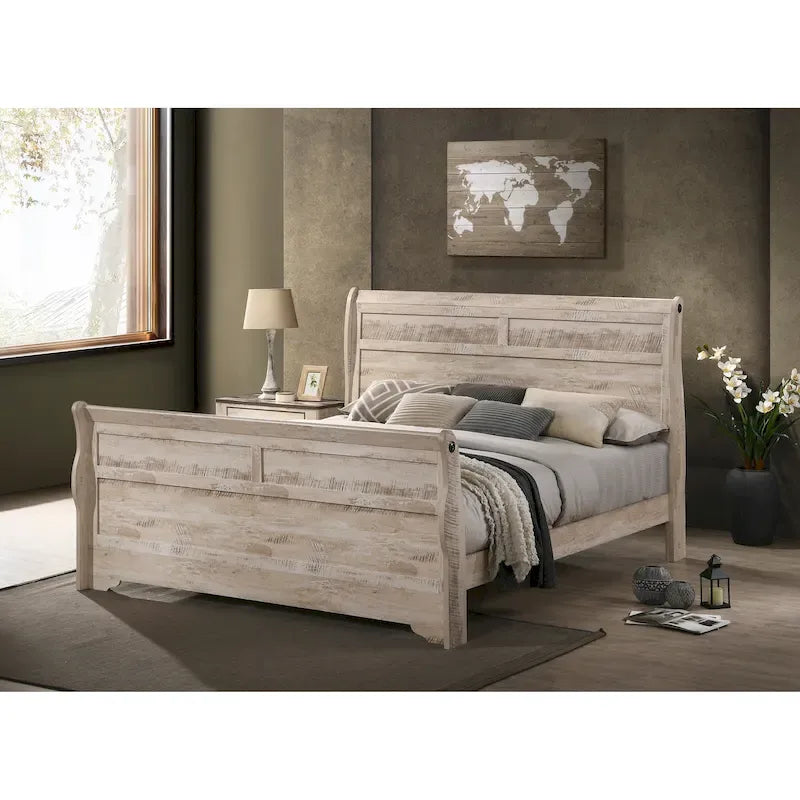 Camera da letto Sleigh White Wash Shabby Chic – White Wash, Queen/King, 2 posti letto