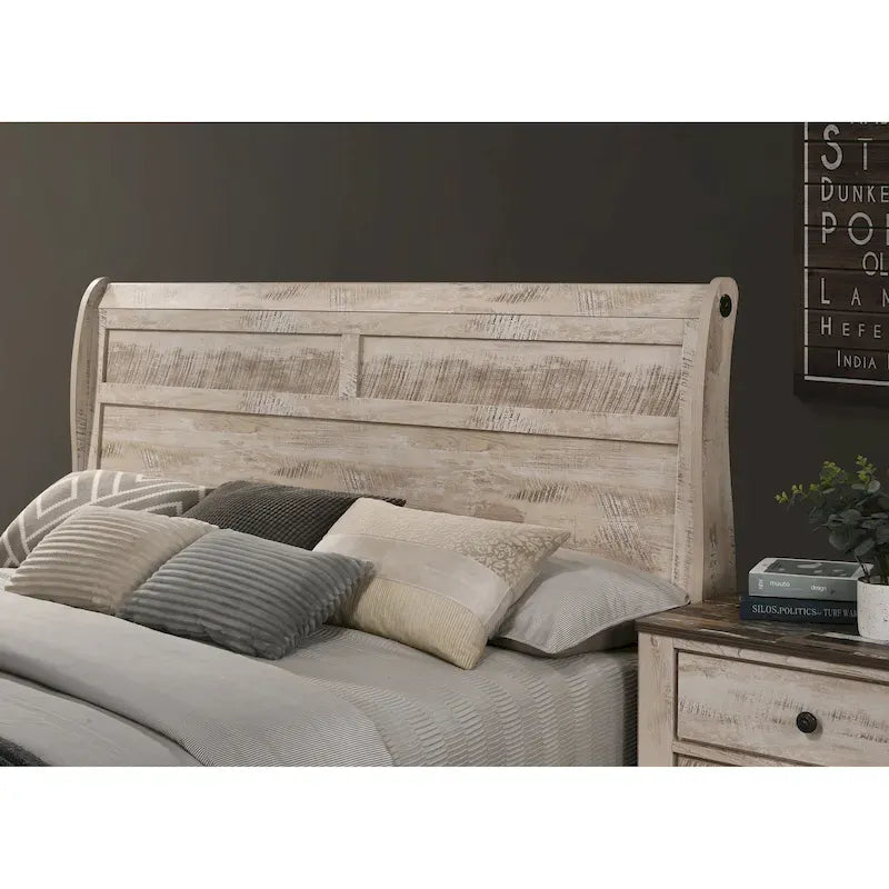 Camera da letto Sleigh White Wash Shabby Chic – White Wash, Queen/King, 2 posti letto